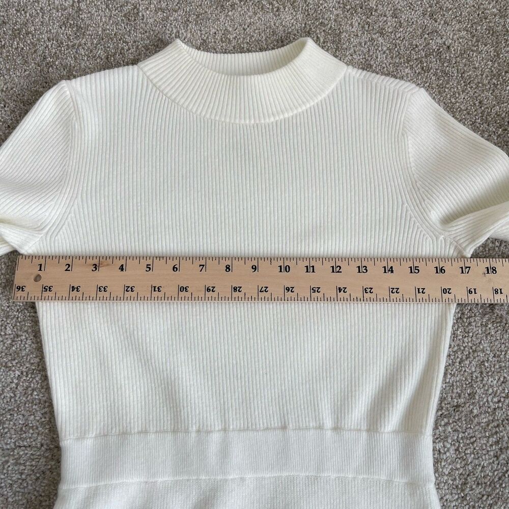 Ann Taylor Pearl Button Cuff Ribbed Mock Neck Long Sleeve Sweater Dress - Small - Picture 12 of 16